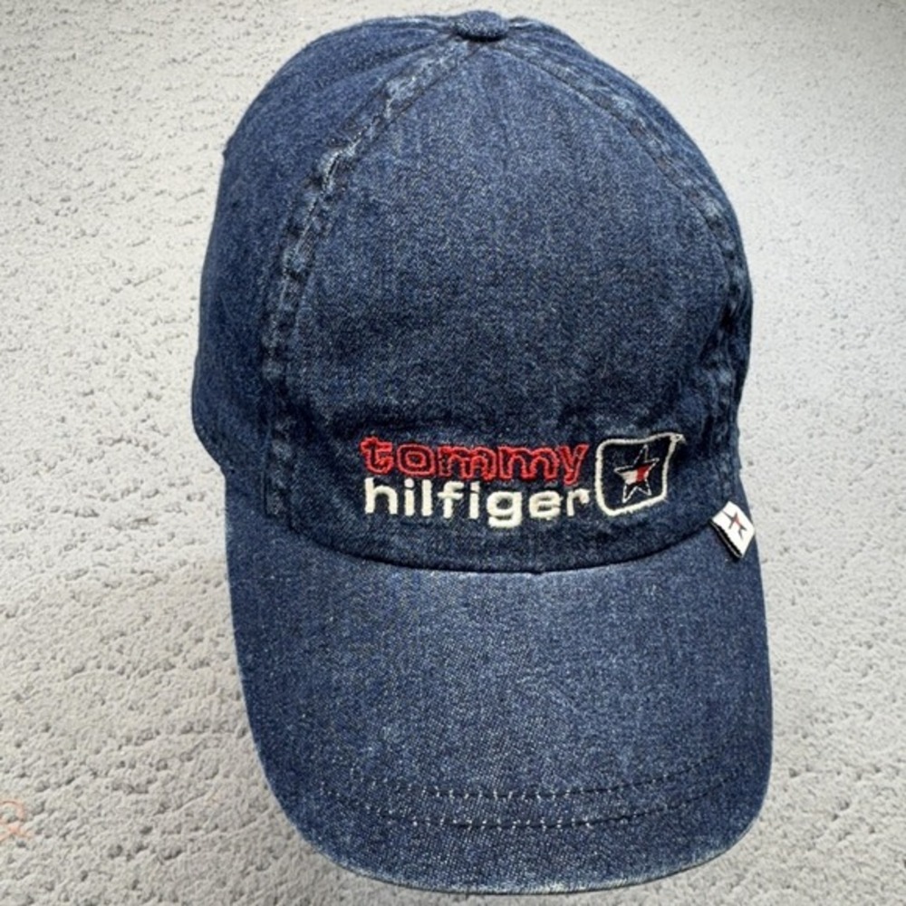 Tommy Hilfiger Hat Cap Strap Back Youth 7- 6 Blue Denim Red Brim‎ Logo